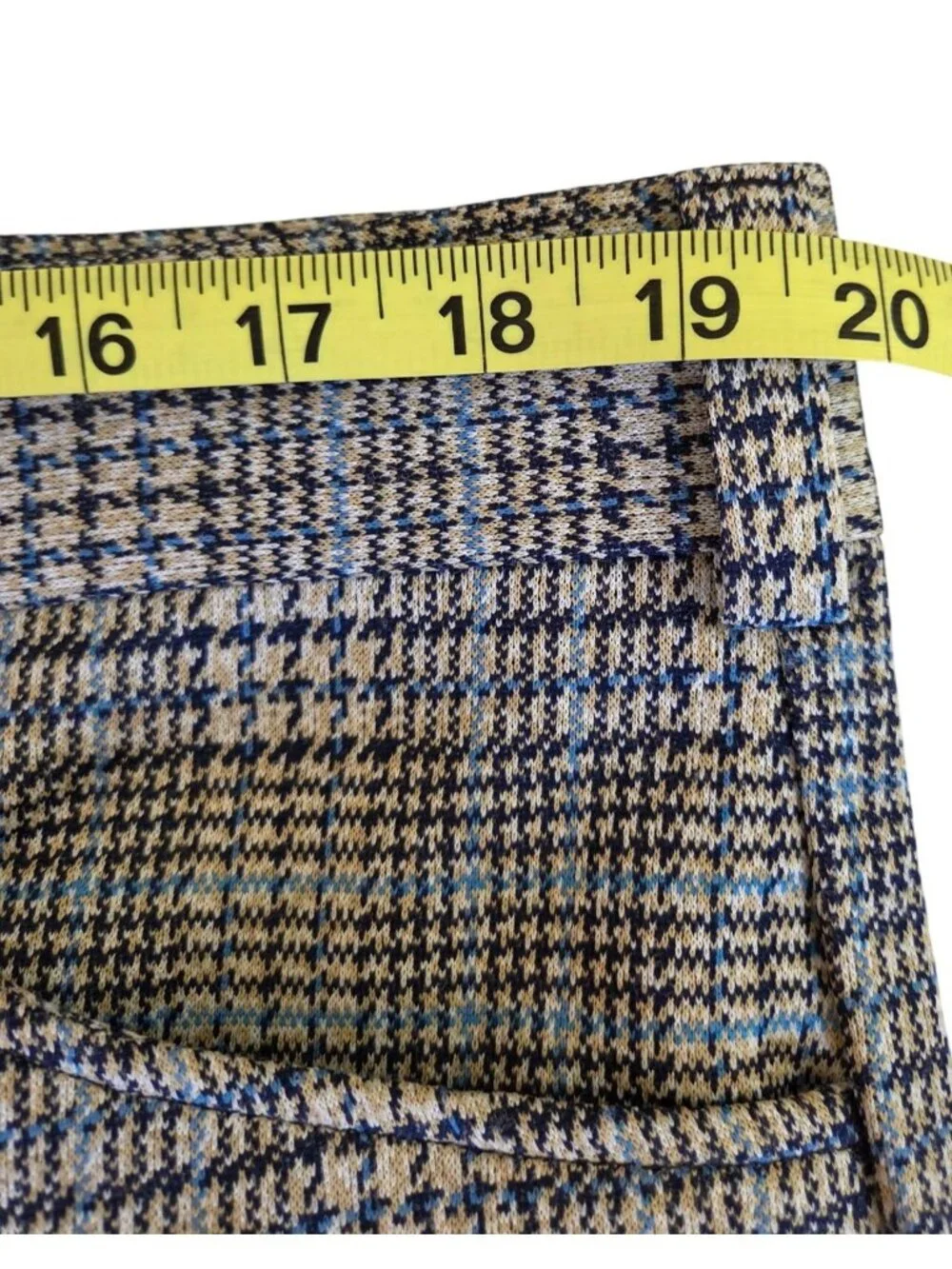 Vtg 70's Mens Houndstooth Flared Dress Pants Trousers Blue & Black Retro 40x28
